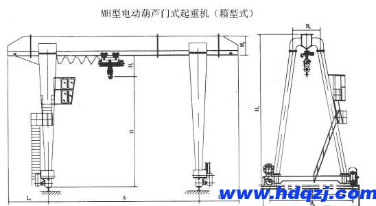 MH型電動葫蘆門式起重機結構圖 MH型電動葫蘆門式起重機結構圖